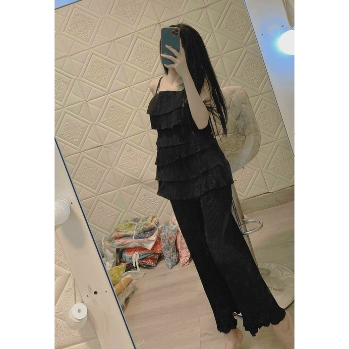 Sét Bộ Đi Chơi Quần Dài Áo 2 Dây Chất Lụa Dập Ly Mặc Mát Thoải Mái [NEW UNISEX]