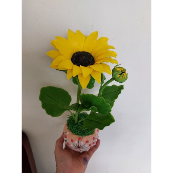 Chậu hoa hướng dương đất sét