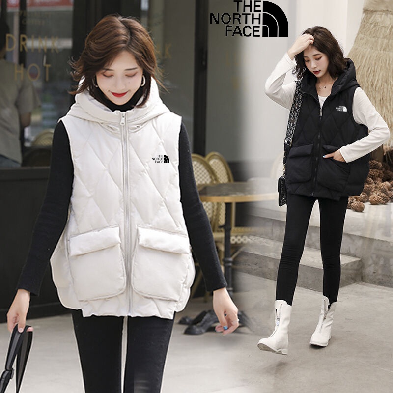 THE NORTH FACE Áo khoác phao sát nách có mũ trùm vải cotton thời trang cá tính dành cho cặp đôi