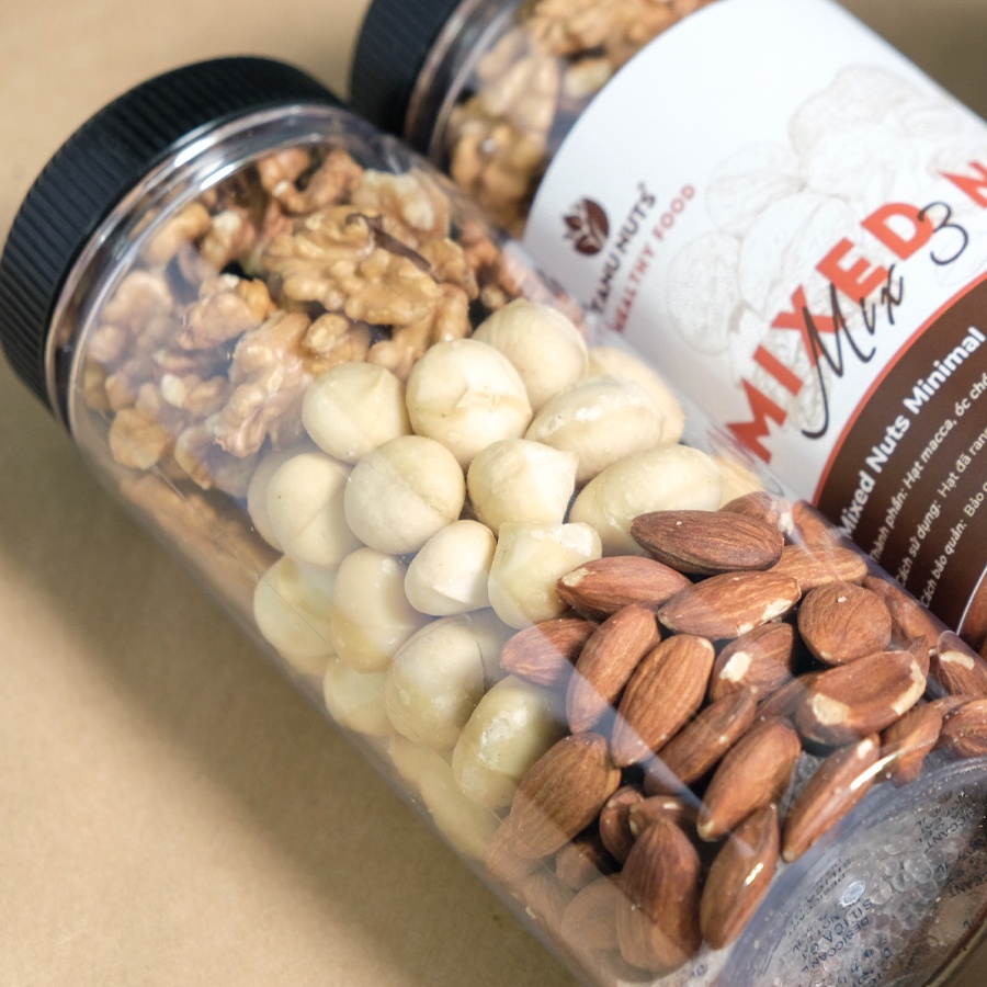 Hạt dinh dưỡng mix 3 TANU NUTS, ngũ cốc granola mix hạt mắc ca, nhân óc chó, hạnh nhân tốt cho bà bầu, bé