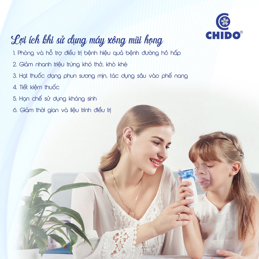 Máy xông mũi họng cầm tay Chido - Công nghệ Nhật Bản - Xông khí dung - Bảo hành 24 tháng 1 đổi 1