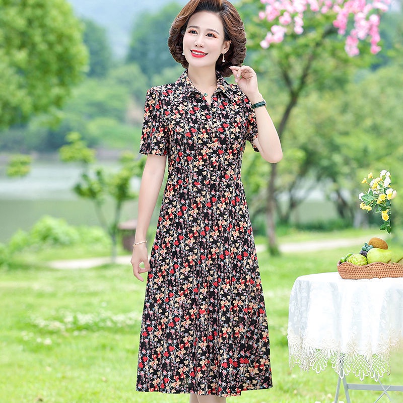 Đầm Dài Qua Gối Tay Ngắn Cổ Polo In Họa Tiết Hoa Có Túi Thời Trang Mùa Hè Dành Cho Nữ