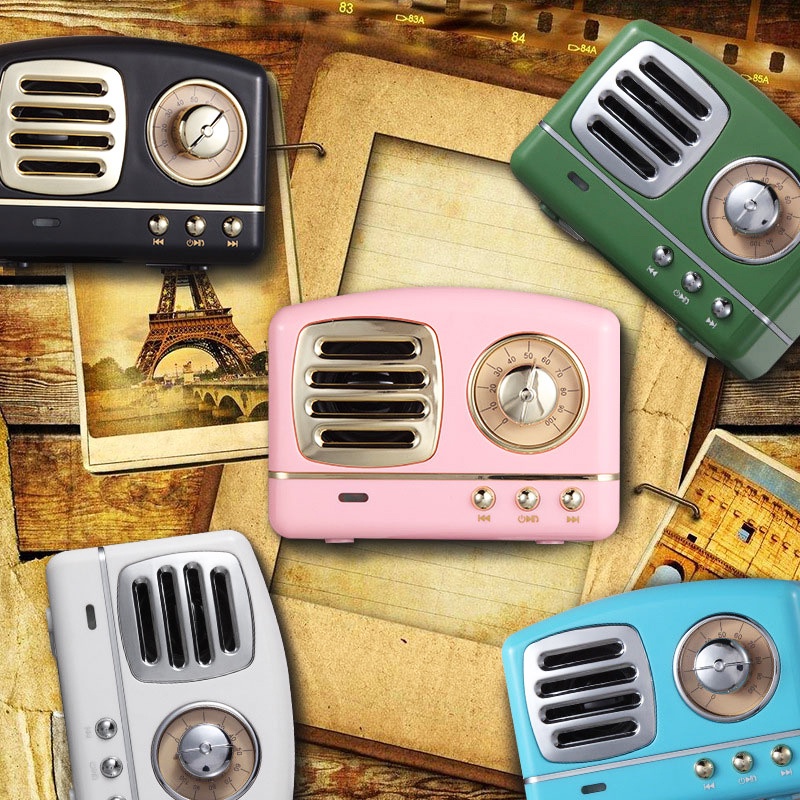 Denshitaro Loa Bluetooth phong cách Vintage hỗ trợ thẻ nhớ D00-560