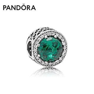 Mặt dây chuyền trang trí dây bạc hình trái tim màu xanh lá cây Pandora
