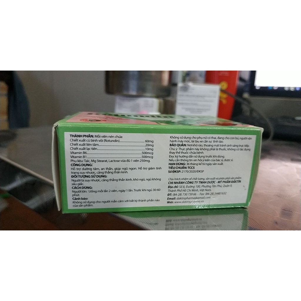 Viên ngủ ngon ROTUNDIN DK hộp 100 viên nang - Cho giấc ngủ sâu, hết lo âu căng thẳng, DƯỠNG TÂM, AN THẦN.