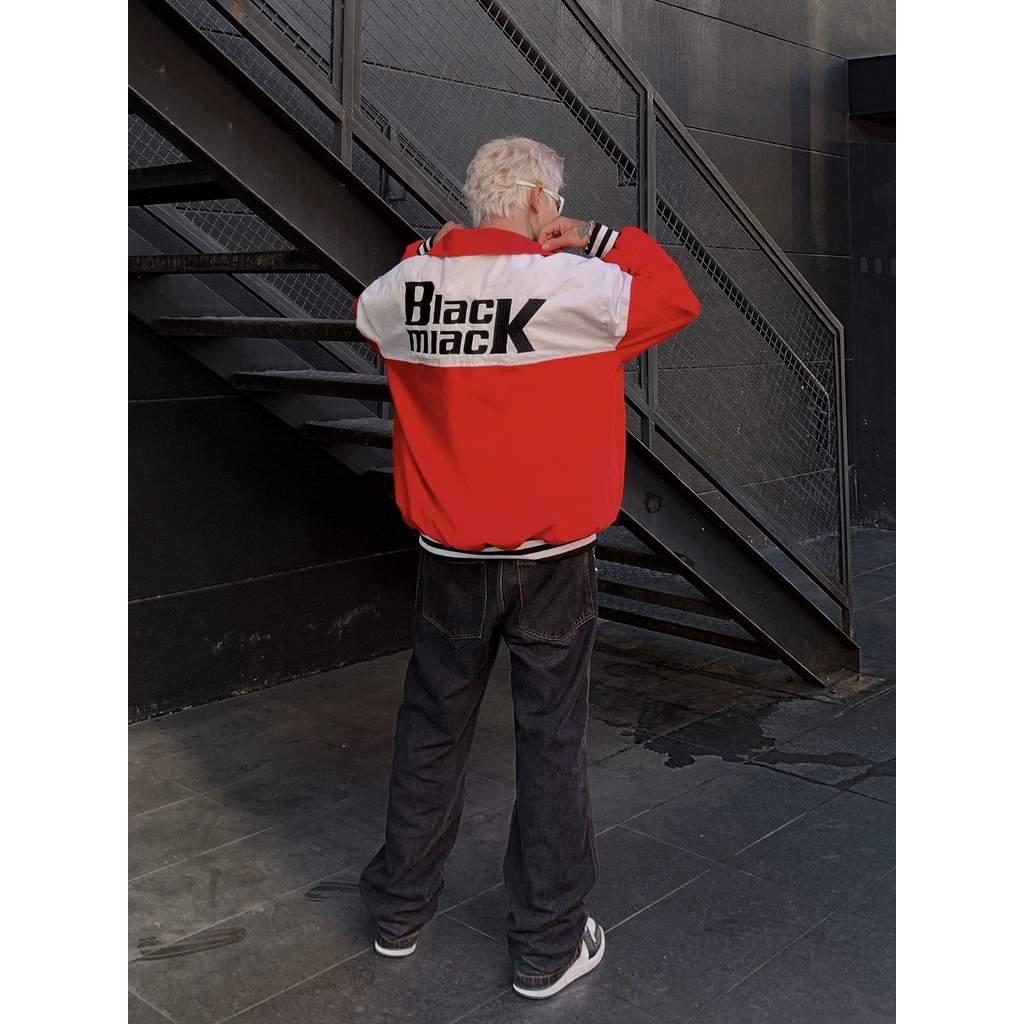 Áo Khoác Rockie Bomber Varsity, cổ bẻ,màu ĐỎ Full Thêu BLACKMIACK Varsity Jacket