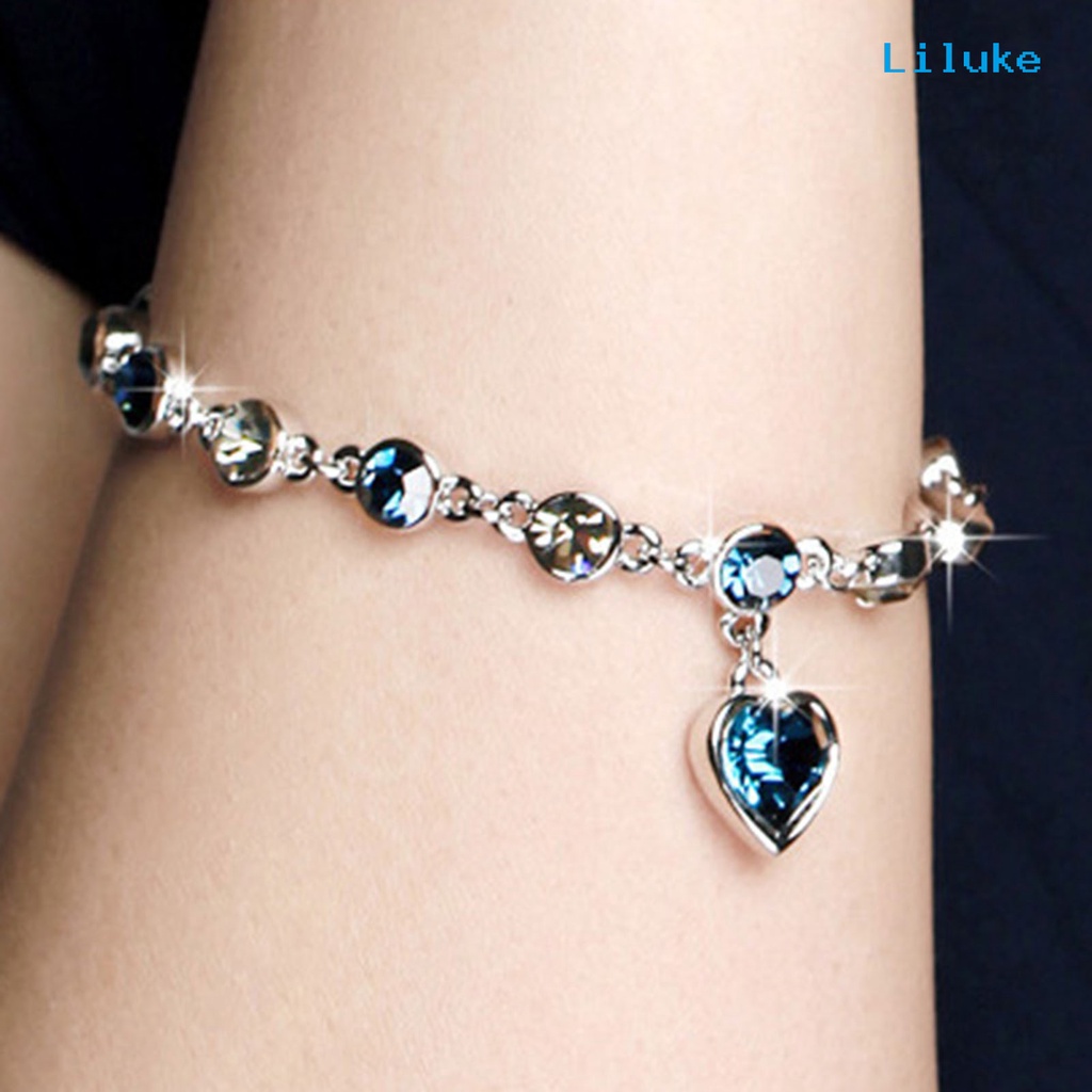 Vòng Tay Chuỗi Hạt Pha Lê Zircon Hình Trái Tim Cho Ngày Valentine