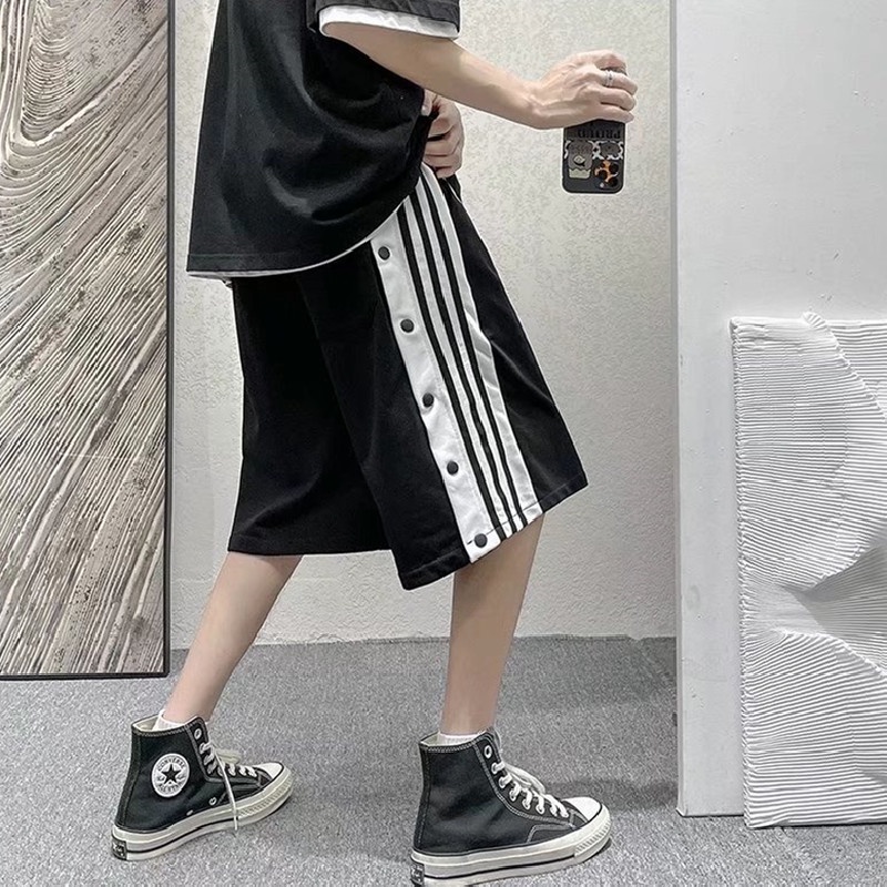 Quần Short Thể Thao Dáng Suông In Họa Tiết Kẻ Sọc Bên Hông Phong Cách Hip Hop Đường Phố Hàn Quốc Cho Nam Size S-3XL