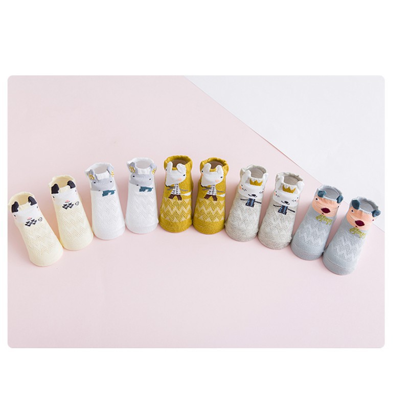 Bộ 5 Đôi Tất Lưới Chống Trượt Hoạ Tiết Hoạt Hình Cho Bé