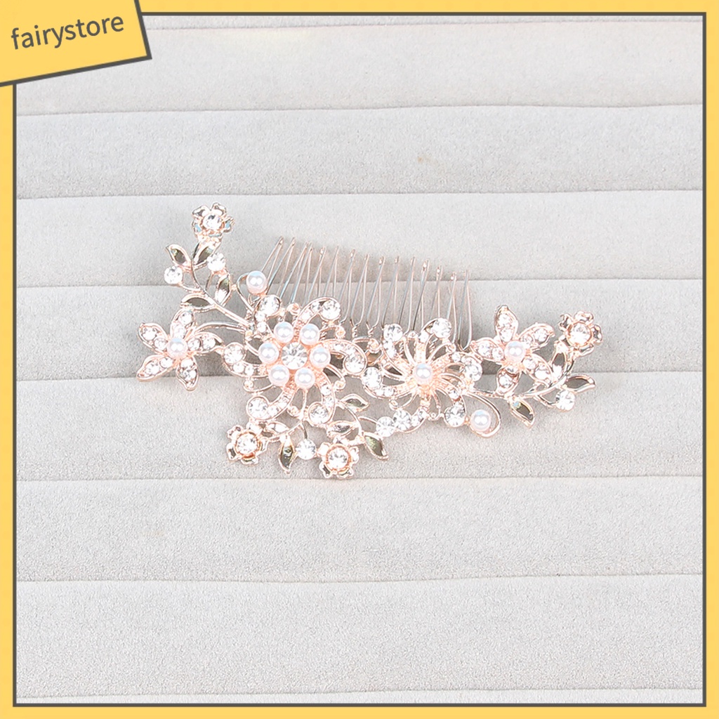 Lược cài tóc đính đá ngọc trai nhân tạo hình hoa đơn giản thời trang cho nữ