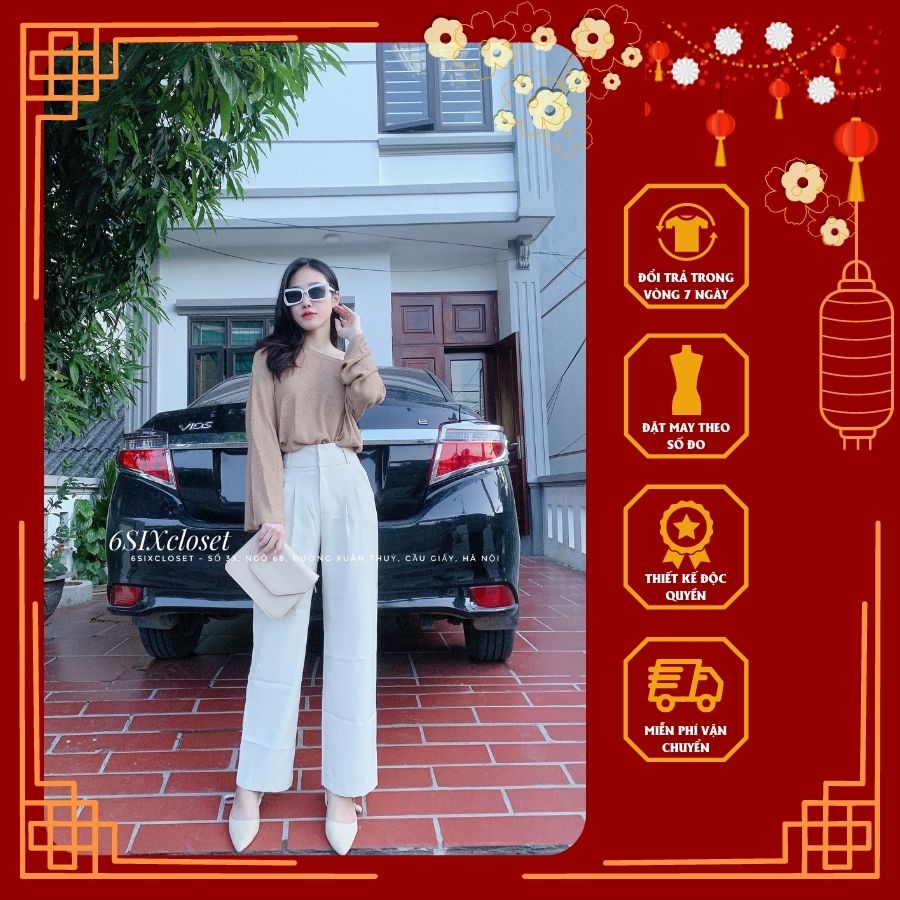 Quần ống suông cạp bản to