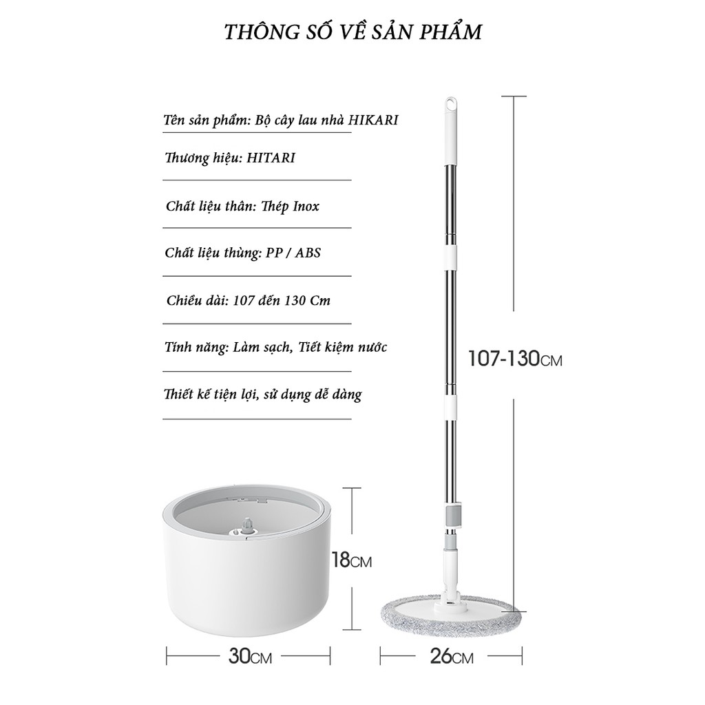 Bộ cây lau nhà thông minh HIKARI HR-365F Nhật Bản (màu ngẫu nhiên)