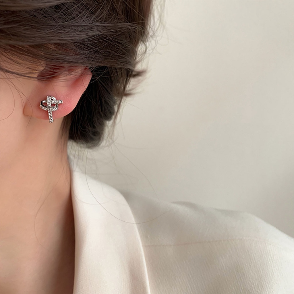 Khuyên Tai Thắt Nút Đính Đá Zircon Cao Cấp Thiết Kế Thanh Lịch Cho Nữ