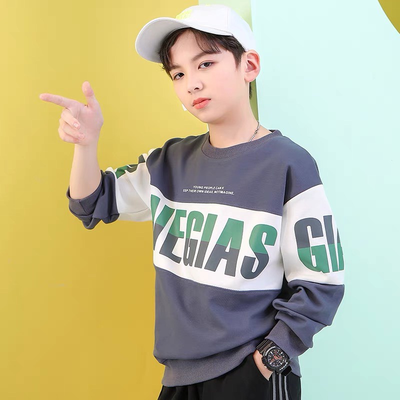 Bộ quần áo thu đông dài tay cho bé trai "VEGIAS!" 14-45kg. Thiết kế năng động, thoải mái. Vải nỉ da cá. STB44