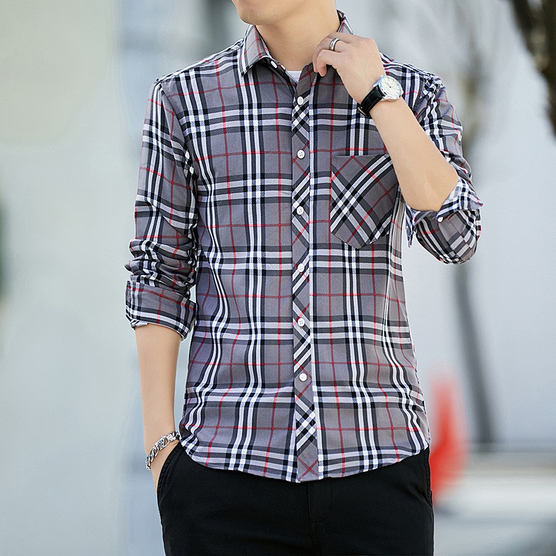 Áo Sơ Mi Nam Tay Dài Kẻ Sọc Caro Có 5 Màu Thời Trang# Áo blouse Thời Trang Cỡ Lớn M-5XL Yomieead