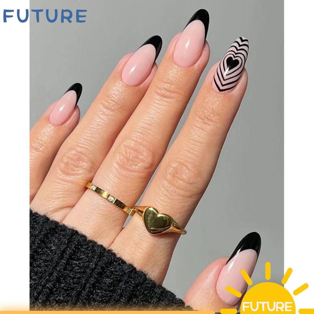 FUTURE 24pcs/Box Women Fashion Wearable Detachable Nail Tips Almond False Nails Artificial Manicure Tool Press On Nails Full Cover French Fake Nails
