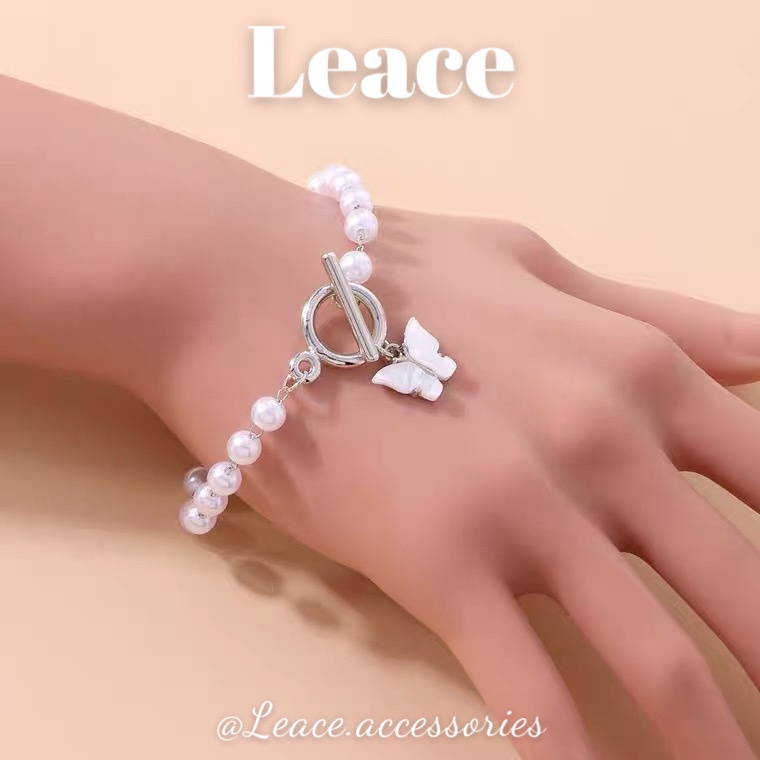 Vòng tay nữ, lắc tay hạt ngọc nhân tạo mặt cánh bướm xà cừ BL013 Leace.accessories