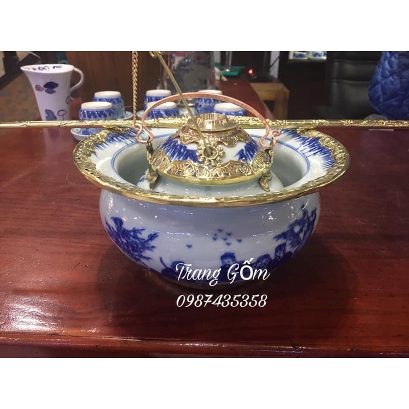 Bộ bát men lam gốm sứ Bát Tràng