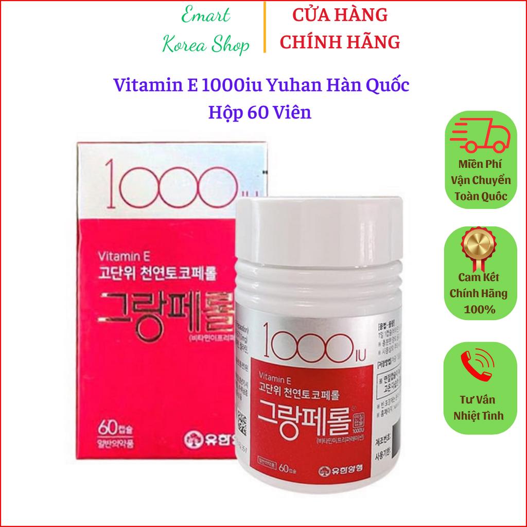 Vitamin E Yuhan 1000iu Hàn Quốc, hộp 60 viên. Giúp bổ sung dưỡng chất cơ thể và chăm sóc da từ bên trong