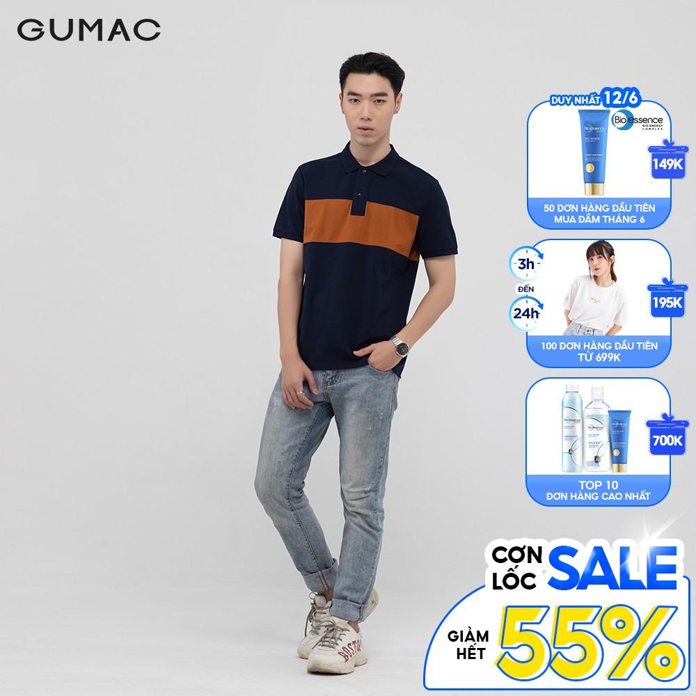 [Mã WABRGD12 giảm 10% đơn 250K] Áo thun polo nam phối màu GUMAC đủ màu, đủ size,, trẻ trung ATNB1186