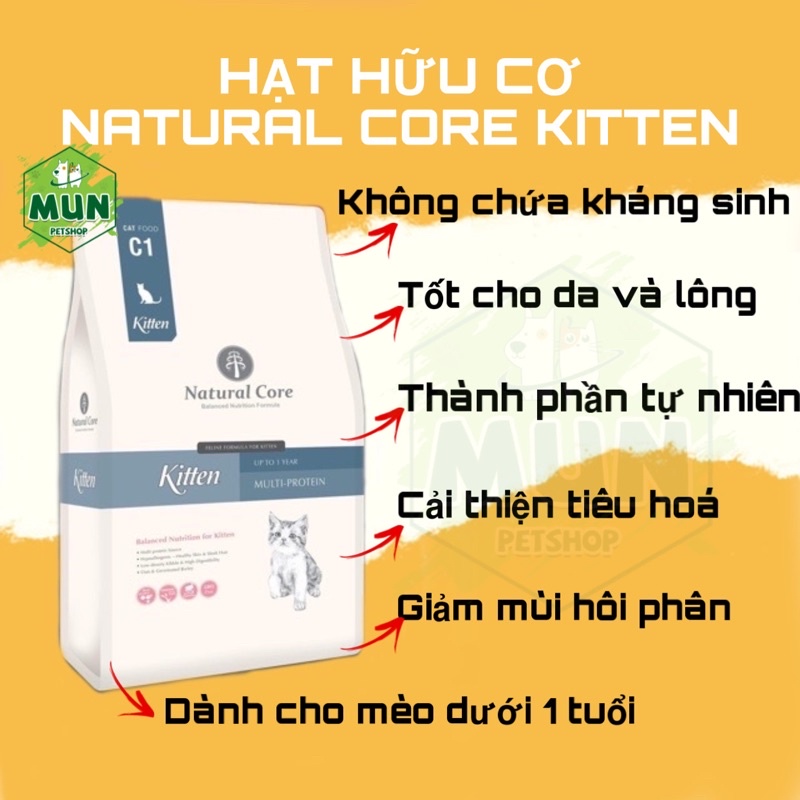 Thức ăn hạt hữu cơ cho mèo NATURAL CORE KITTEN C1 túi 2kg