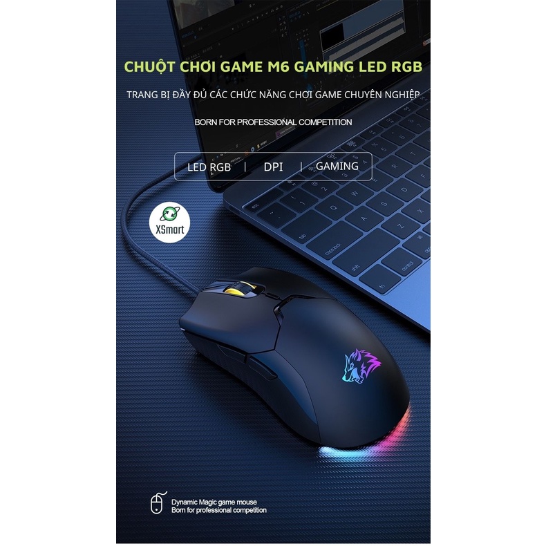 Chuột Máy Tính Laptop Game Có Dây M6 LED Rgb Nhiều Màu Phong Cách Gaming, DPI 3200 Dùng Văn Phòng, Chơi Game