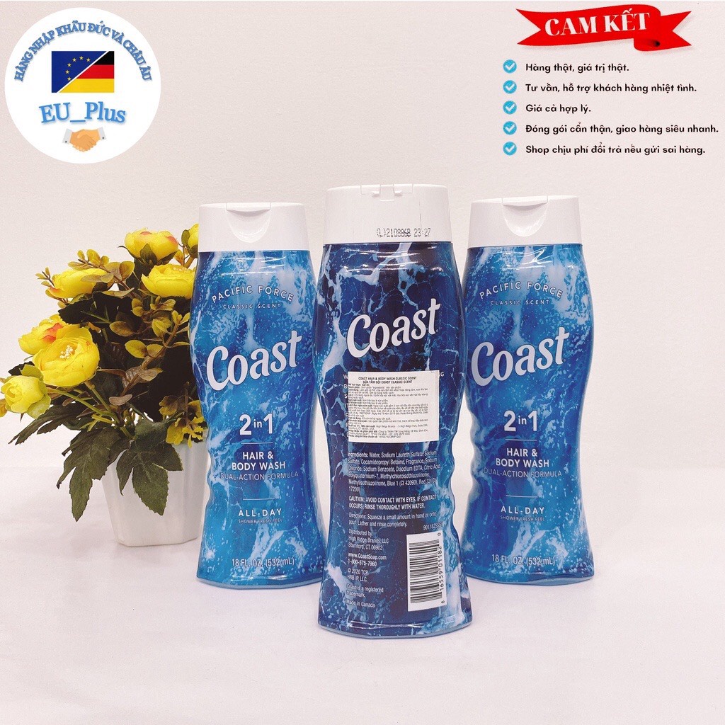 Tắm gội Coast 2in1 COAST HAIR &amp; BODY WASH 532ml - Mỹ