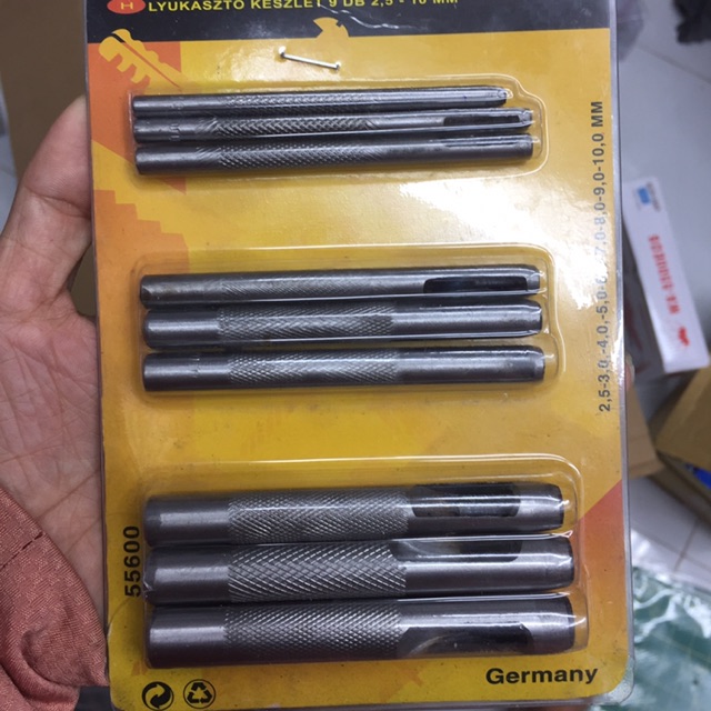 Bộ 9 cây dục lỗ vải quần áo có 9 cỡ lỗ khác nhau