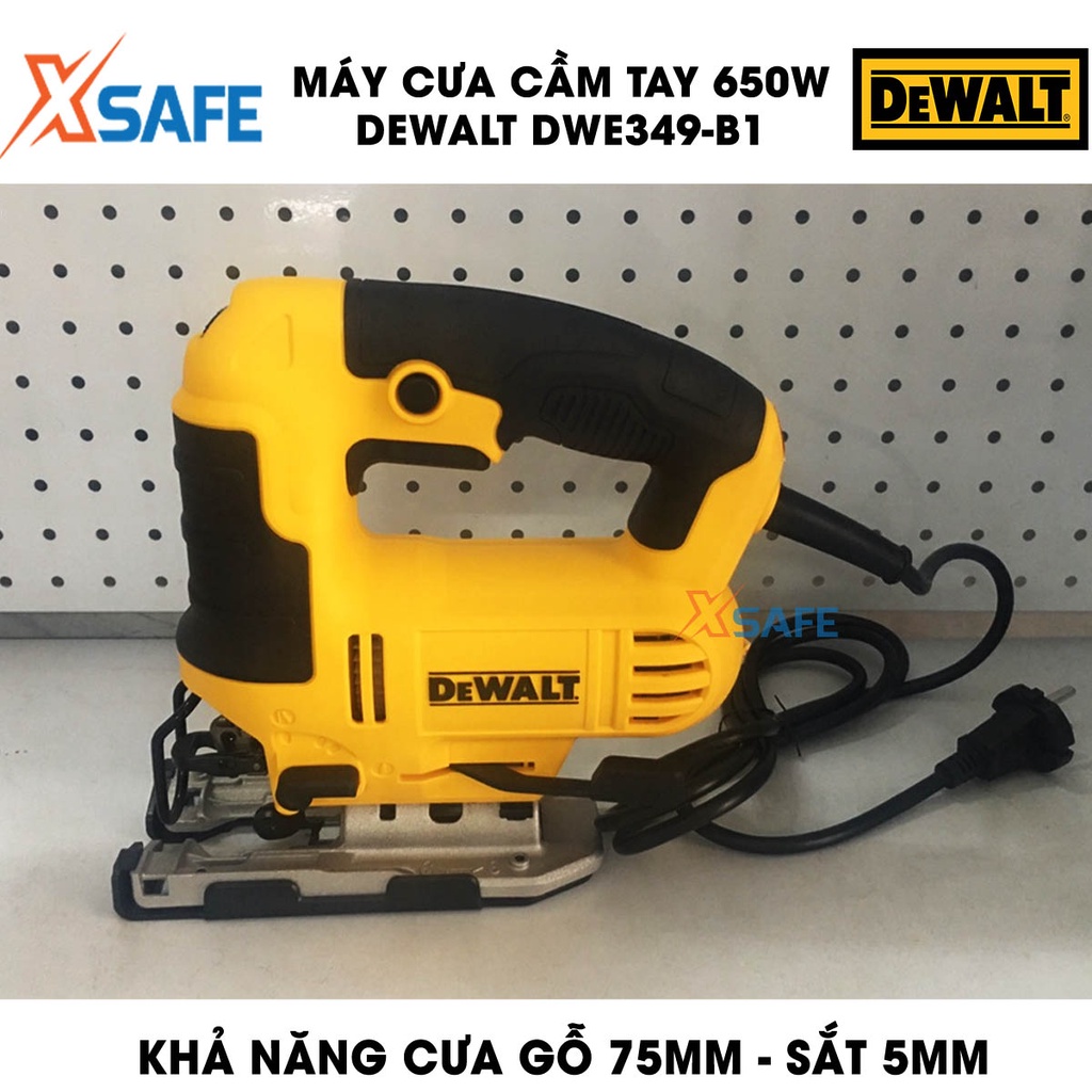 Máy cưa DEWALT DWE349-B1 650W đa cấp tốc độ Máy cưa cầm tay DeWalt đèn LED trợ sáng, cưa gỗ 75mm, cưa sắt 5mm