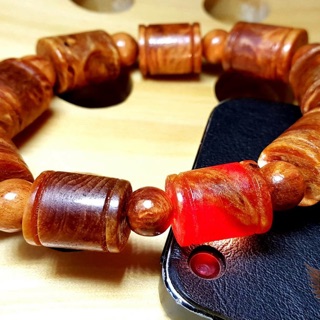 Vòng tay gỗ Huyết Long hình ống trúc 12mm