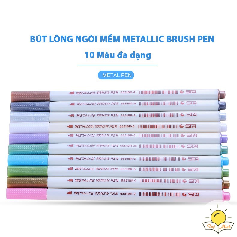 Bút lông ngòi mềm Brush Metallic 6551BR nhiều màu, bút viết calligraphy Tuệ Minh