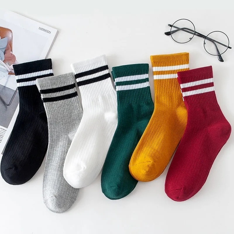 1 Đôi Vớ Cotton Cổ Thấp Họa Tiết Kẻ Sọc Thoáng Khí Thời Trang Cho Nữ