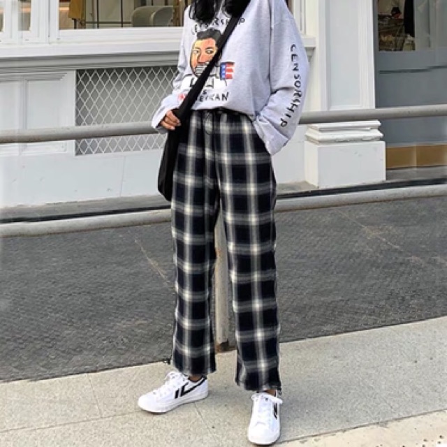 Quần caro paint ống rộng ulzzang unisex (có sẵn, hình thật)