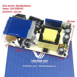 Nguồn adapter 12V 5A không vỏ - (hàng tháo máy)