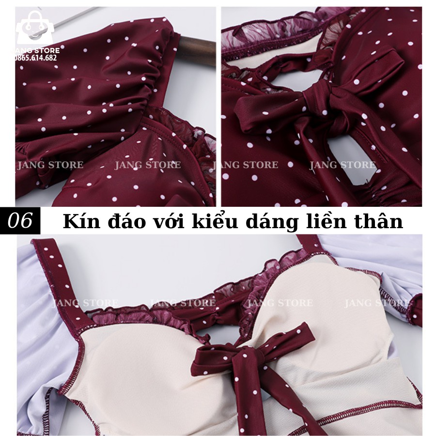 Bikini liền thân chấm bi bigsize che khuyết điểm, Bikini đi biển một mảnh fullsize che bụng hottrend 2021