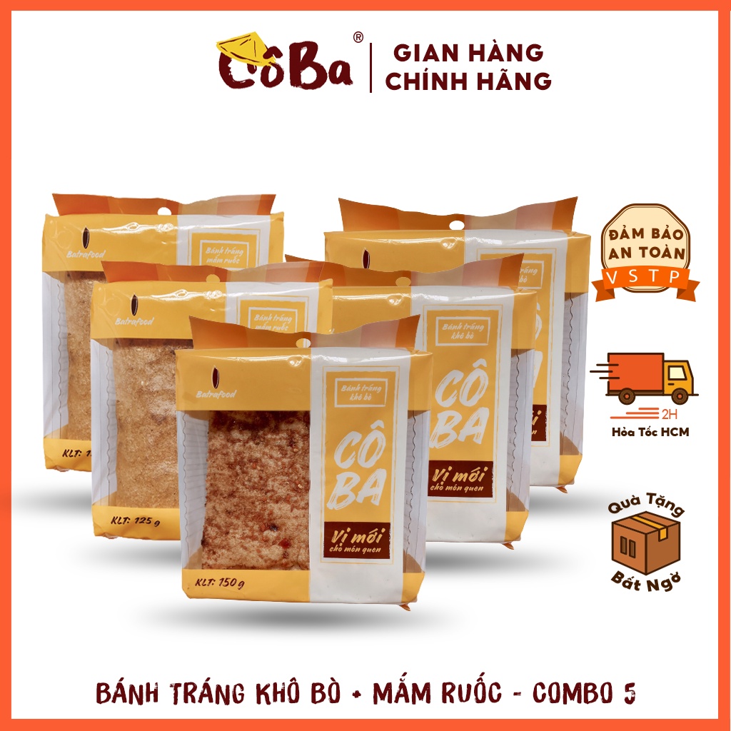 COMBO 5 GÓI - 3 Bánh tráng khô bò, 2 bánh tráng mắm ruốc đặc sản ăn vặt Đà Lạt CB006