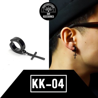 Khuyên tai TITAN kẹp không cần bấm thánh giá đen - Mẫu KK-04 - SUN ACCESSORIES