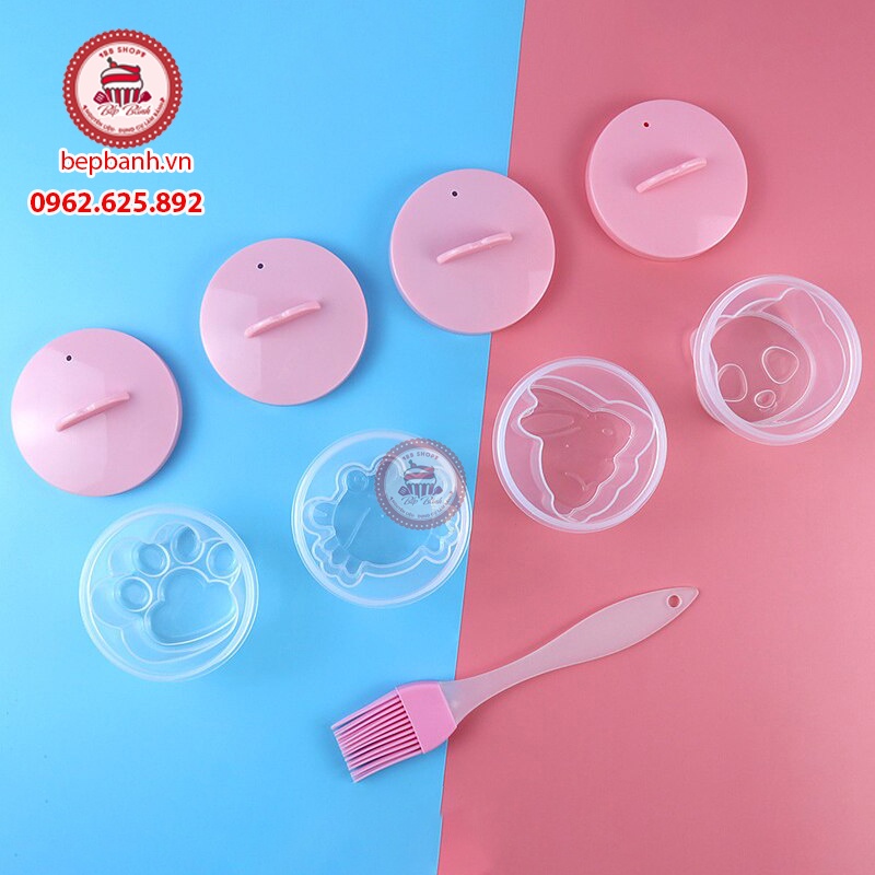 Set khuôn hấp trứng mẫu mới 4 khuôn, tặng chổi quét dầu silicon