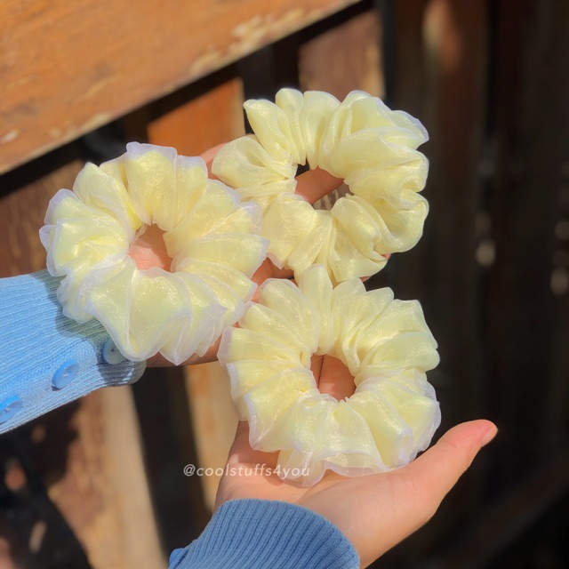 Đồ buộc tóc scrunchies voan 2 lớp Vàng Chanh � Lemon