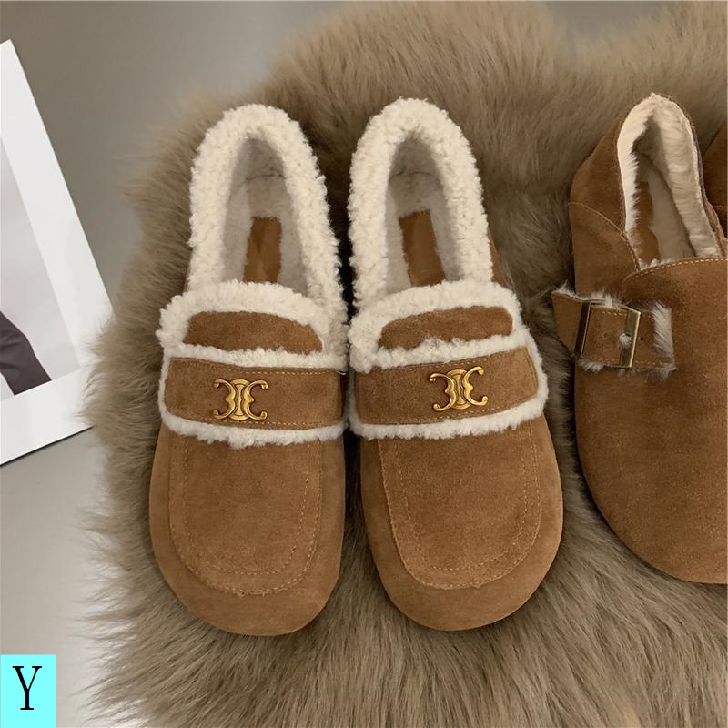 Giày Bốt Đi Tuyết Đế Bằng Phối Lông Nhung Màu Nâu Phong Cách Pháp Thời Trang Thu Đông Mới Cho Nữ