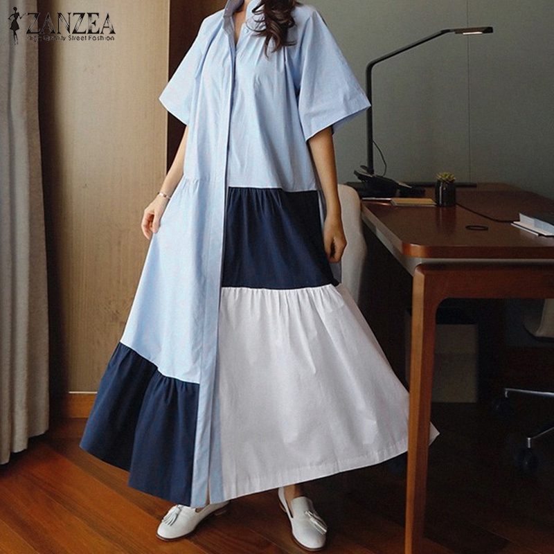 ZANZEA Đầm maxi kiểu phối màu độc đáo hợp thời trang | BigBuy360 - bigbuy360.vn