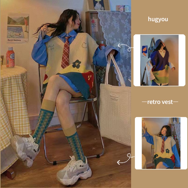 Bộ áo sơ mi dáng rộng / áo khoác len cộc tay thời trang trẻ trung dành cho nữ
