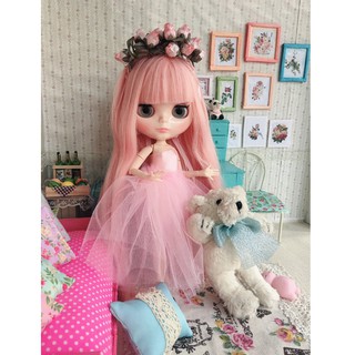 Bán set váy voan handmade như hình cho Blythe kèm băng đô hoa