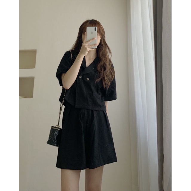 Set bộ croptop chất vải đũi 420