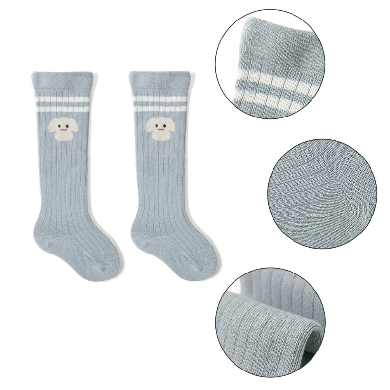 1 Đôi vớ cotton dài tới đầu gối thoáng khí màu trơn in họa tiết hoạt hình cho bé