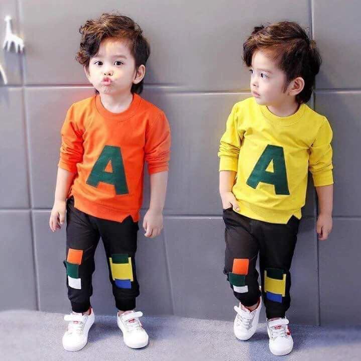 BỘ CHỮ A BÉ TRAI SIZE 9-19KG (2 MÀU VÀNG - CAM)