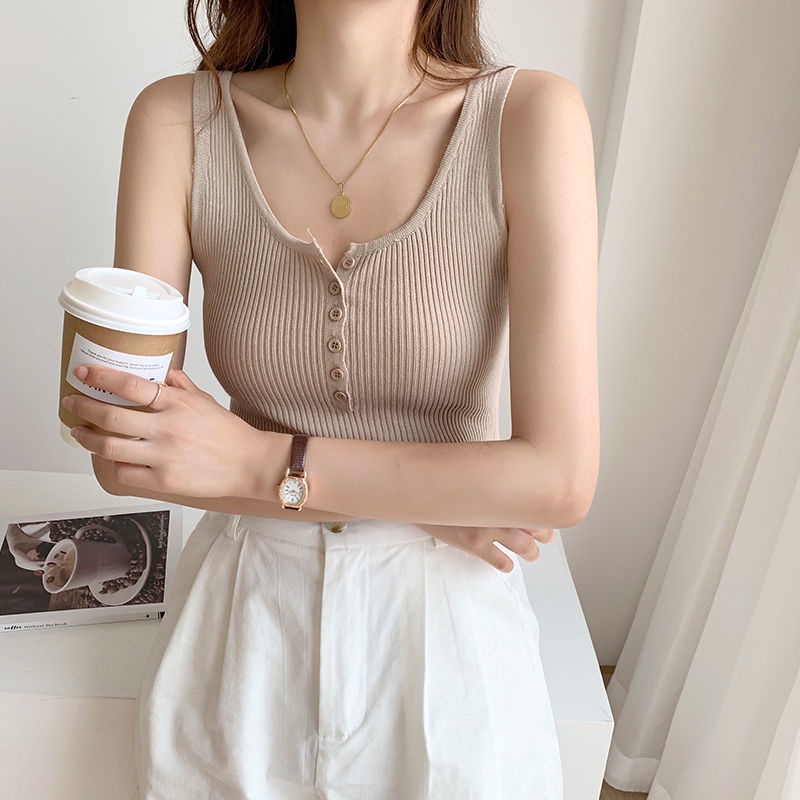 Áo Vest Dệt Kim Trơn 153140 Áo Hai Dây Cổ Chữ U Form Ôm Kiểu Dáng Đơn Giản Hợp Thời Trang