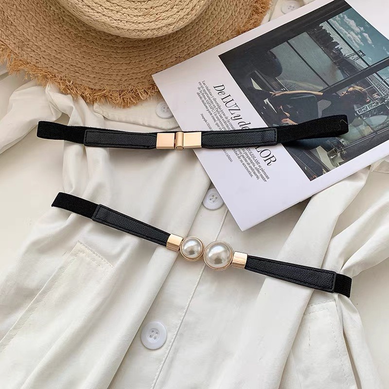 『 2 mẫu 』 Đai thắt váy bản nhỏ khóa vuông/khóa hạt ngọc trendy 1.5cm thắt eo váy áo quần