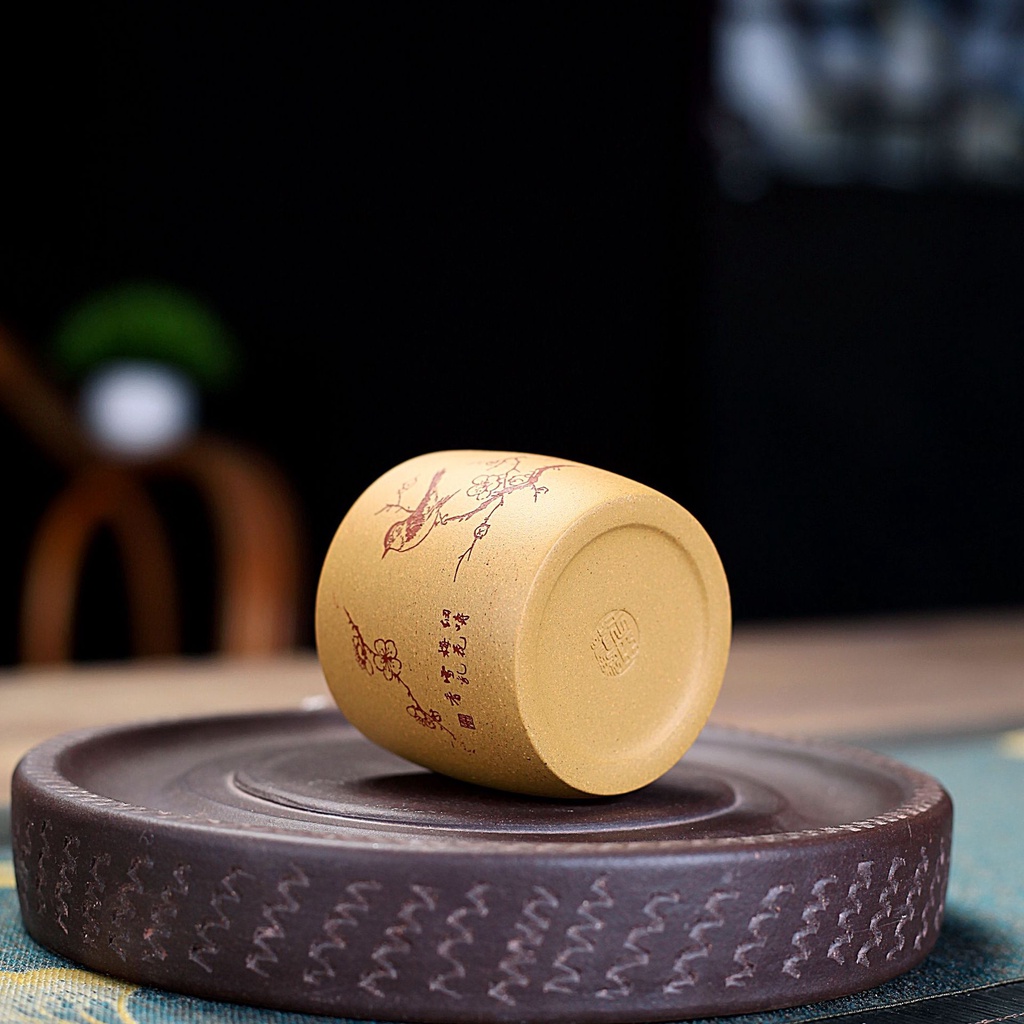 Chén Tử Sa Nghi Hưng 100 ml Họa tiết Chim Cây (Hoàng Kim Đoạn Nê)