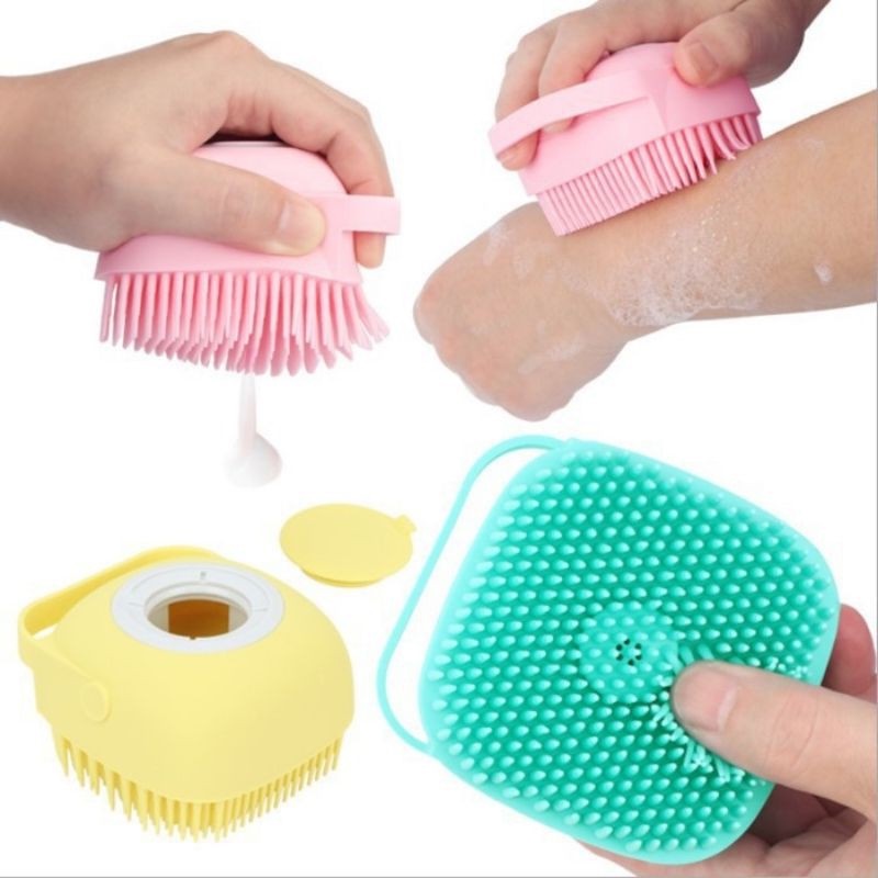 Bàn chải tắm chó mèo - Bàn chải tắm silicon mềm chứa sữa tắm tiện lợi